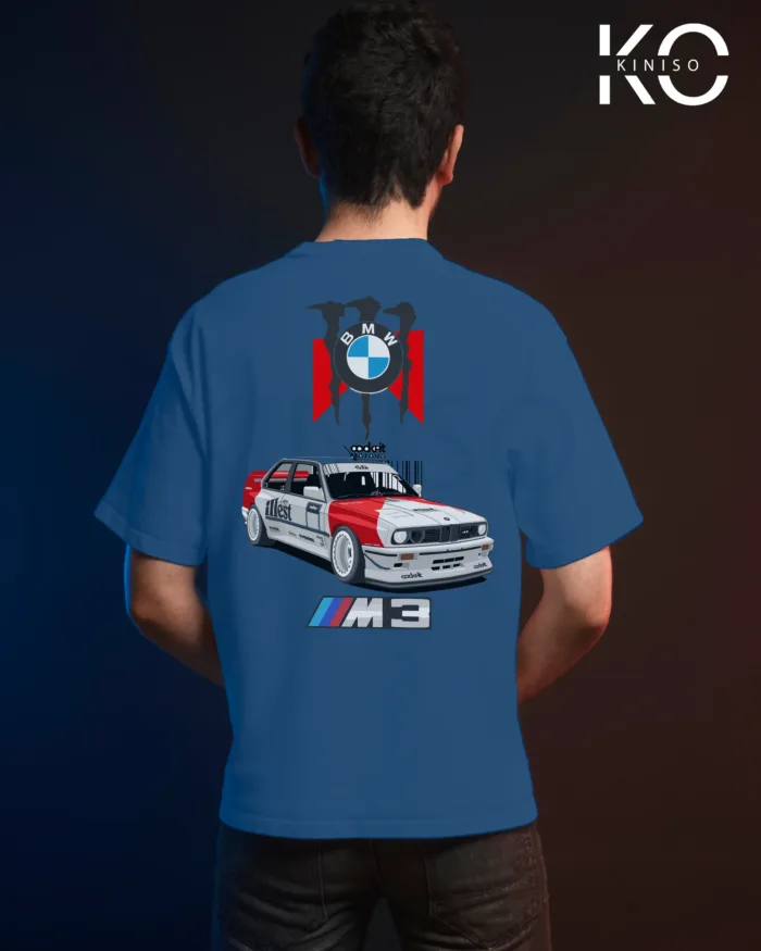 Image of Glaucous Blue color drop shoulder t-shirt with BMW M3 Print for men at reasonable price